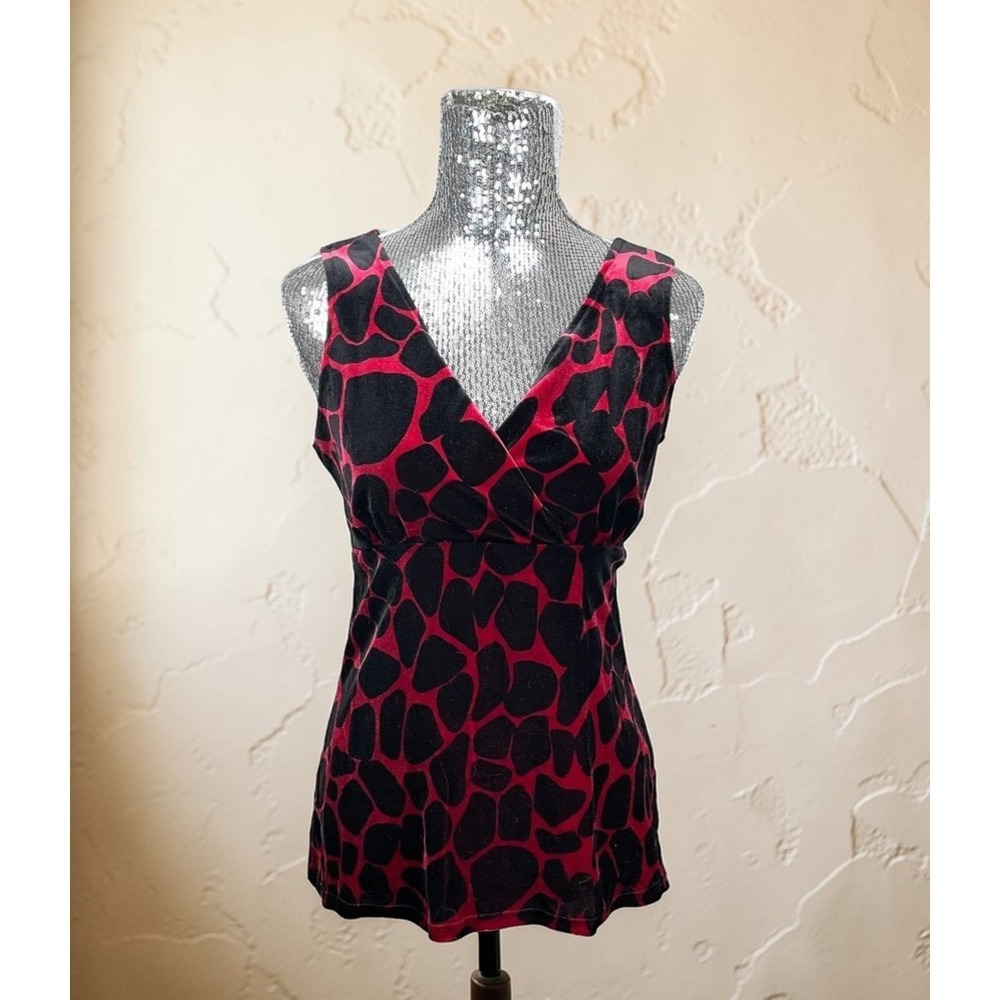 Vintage Y2K Whimsigoth Velvet Babydoll V Neck Sleeveless Red Black Top Medium